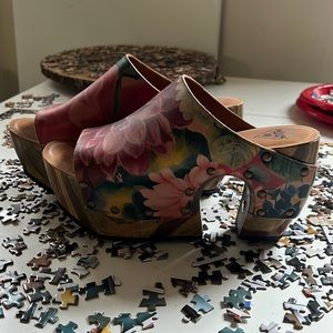 Floral wooden moon clogs